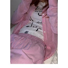 假两件冰丝条纹长裤男女夏季新款设计感休闲阔腿慵懒风显瘦直筒裤，男装休闲裤，星座506A