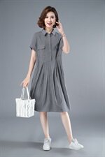 2021年夏季中长款格子套头A字裙40-49周岁POLO领韩版裙子高腰，女装连衣裙，伊满意