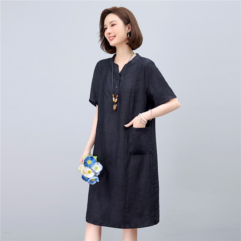 dpqb轻薄天丝连衣裙女2025夏季新款中年妈妈遮肚宽松大码中长裙子,女装连衣裙,依恋蒂丝