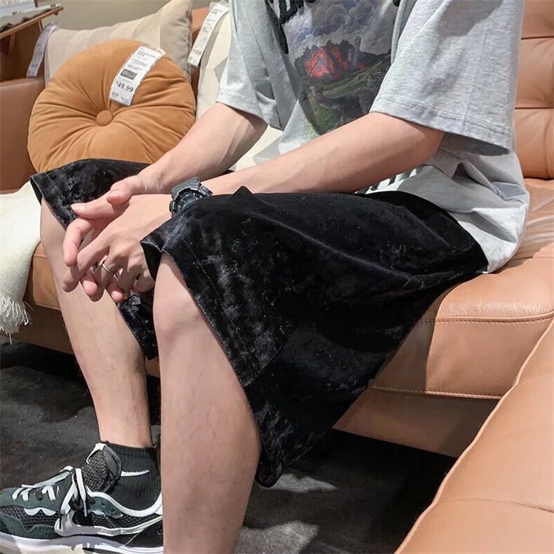 冰丝绒短裤男夏季垂坠感冰丝松紧腰五分短裤潮1001-1-DK08-P28,男装牛仔裤,星座1001-1