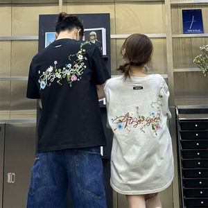 万针全刺绣工艺抖音得物高品质260克重磅纯棉双纱美式高街短袖T恤图片