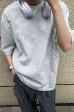 铆钉解构褶皱设计感短袖T恤重磅半袖上衣DX079P40，男装T恤，星座908