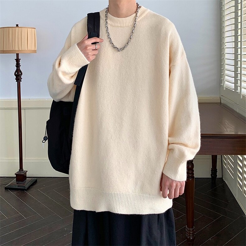 纯色圆领毛衣男女简约宽松秋冬新款加厚oversize潮流打底针织毛衫,男装T恤,星座506A