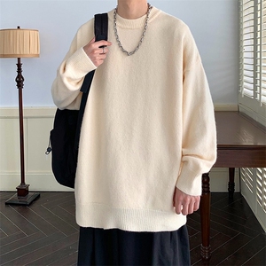 纯色圆领毛衣男女简约宽松秋冬新款加厚oversize潮流打底针织毛衫图片
