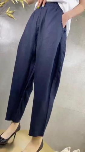 CMX2119韩版宽松休闲侧边盘口时尚百搭麻料休闲裤,女装休闲裤,L·H·X
