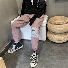 【】A003-HZ7221-P50新款拼接印花休闲裤女模，男装休闲裤，电商A003