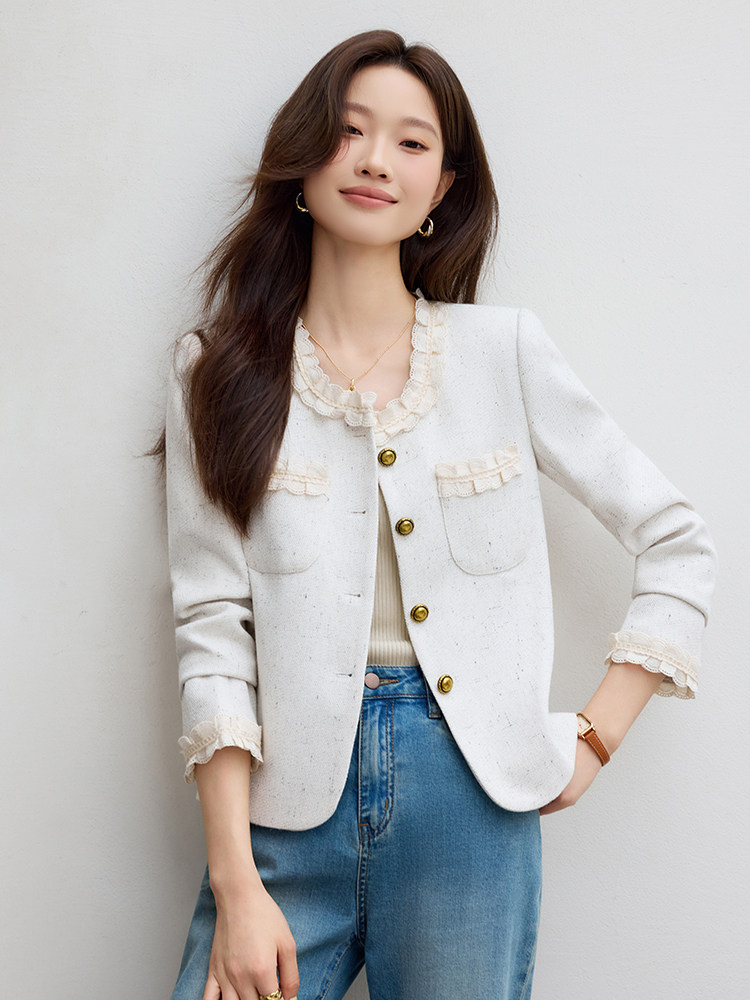 现货2025秋季新款小香风气质简约长袖短款小外套女,女装短外套,时尚风爆