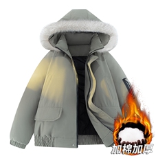 2025美式复古加绒毛领外套棉衣新款宽松连帽派克棉服M2572p95，男装棉衣，电商D315