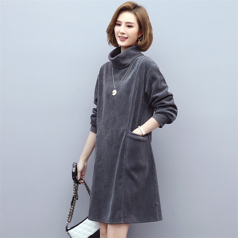 2021冬季新款时尚保暖立领袖口螺纹拼接中长款卫衣,女装卫衣/绒衫,丽影随形