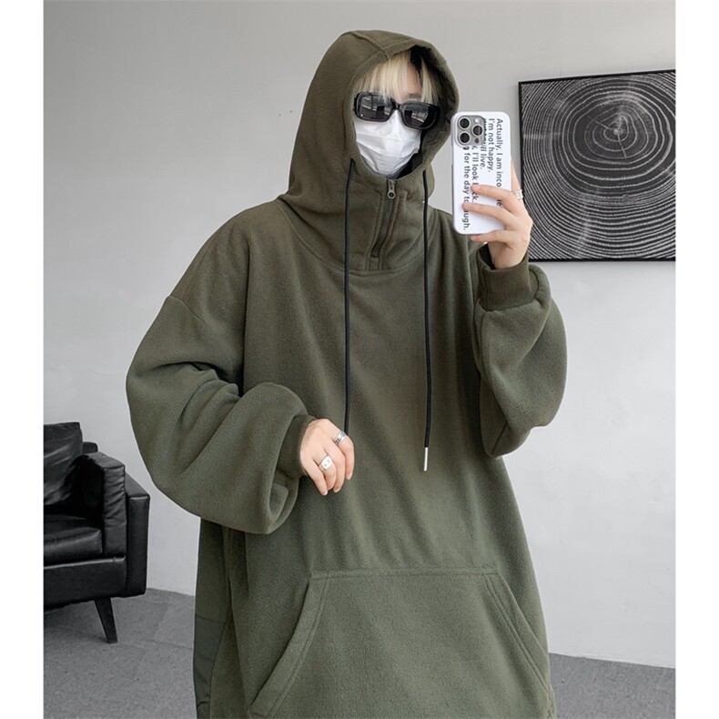 8XL-M大码摇粒绒卫衣套头连帽半拉链宽松美式复古外套WY9103/P68,女装短外套,电商B238