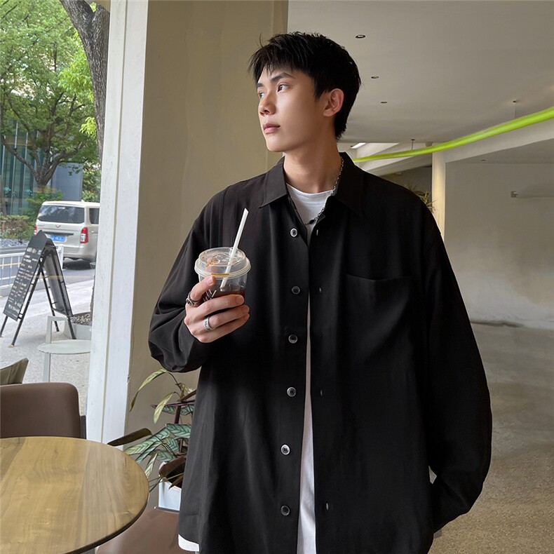 已下单24084-P45宽松阔版长袖衬衫男士大码衬衣男装慵懒风,男装衬衫,电商B280-1（原A049）