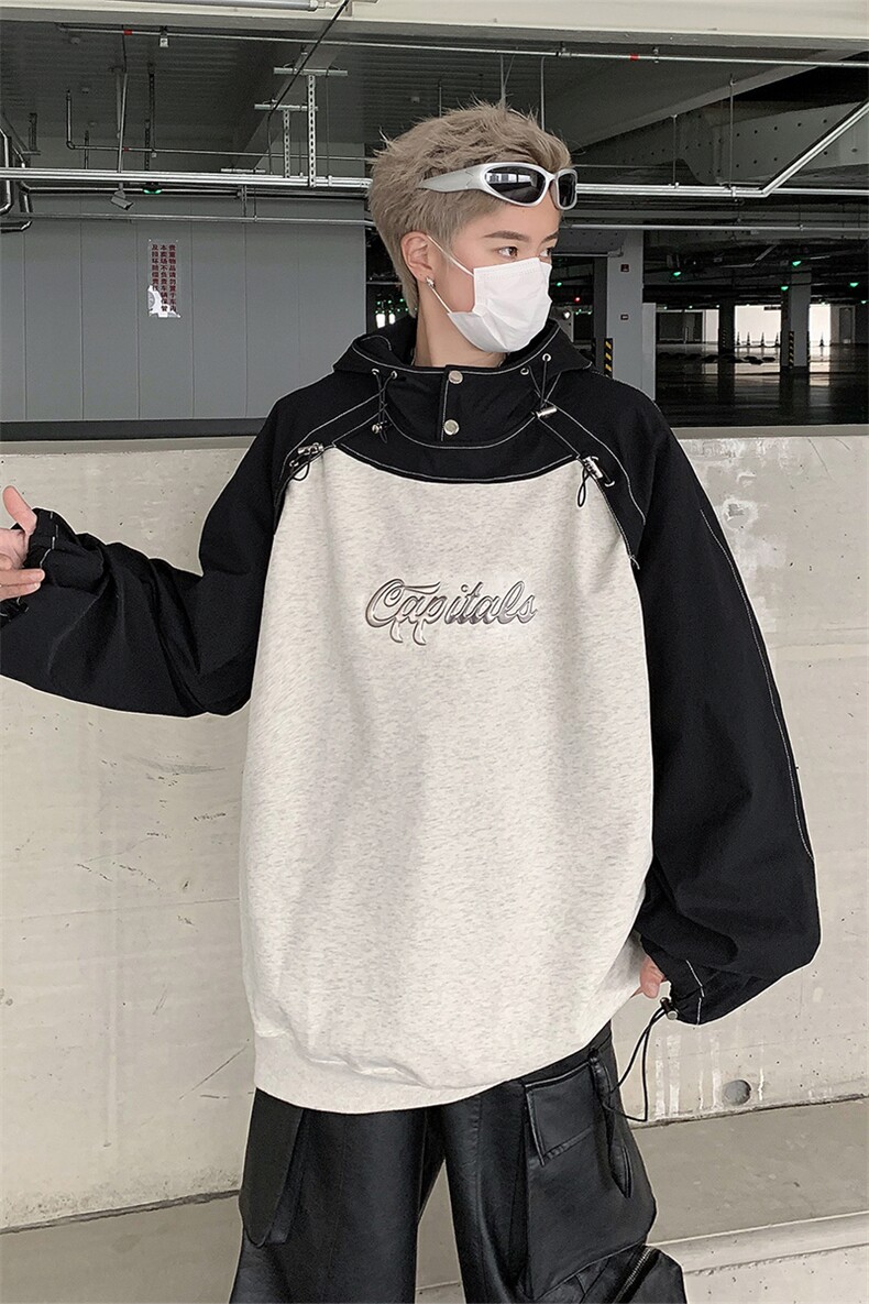 美式复古连帽卫衣24春季新款抽绳拼接套头外套XZ514-2-20246-P88,男装卫衣,星座514-2(原B239)