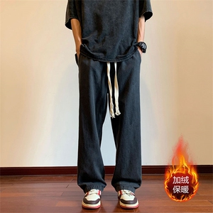 牛仔裤男款秋冬季美式复古休闲裤子加绒加厚直筒裤XK66239J特批40图片