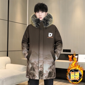 男士连帽外套冬季加绒加厚夹克加厚撞色大毛领棉衣男MY1717-P98图片