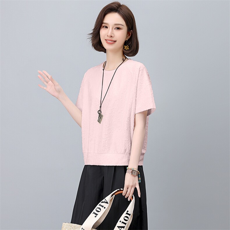 白色T恤女短袖2025夏季新款时尚气质百搭宽松显瘦提花上衣,女装T恤,阿丹