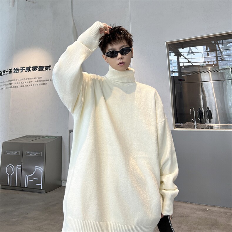 纯色毛衣男款高领ins潮流宽松秋冬季加厚保暖线衣潮牌加绒针织衫,男装针织衫/毛衣,星座410-7