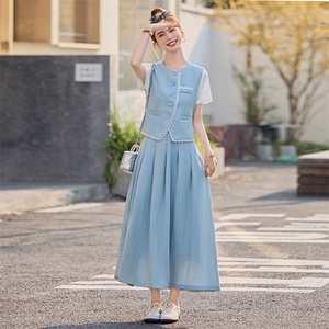 轻奢高级感穿搭套装女2025夏季减龄洋气小香风马甲裙子三件套遮肉图片
