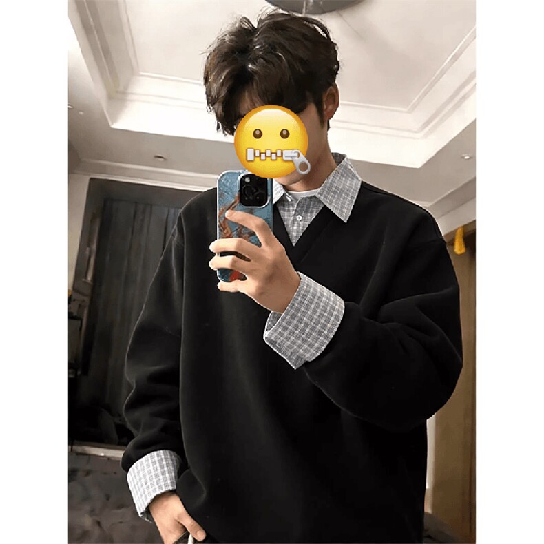 抖音得物高品质二开26春季美式潮牌假两件衬衫男女翻领长袖卫衣,男装衬衫,电商A443