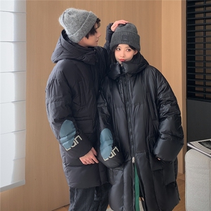 新款冬款加肥款男女中青年韩版情侣装羽绒服过膝长款羽绒外套大衣图片