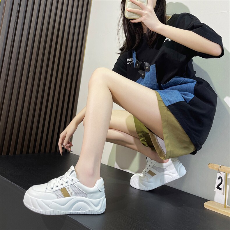真皮小白鞋女2024春夏新款透气网面休闲女鞋运动鞋女厚底板鞋,女鞋休闲鞋,星座1407-3