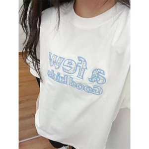 H0891-P35推荐#前后刺绣包边拉肩休闲短袖T恤图片