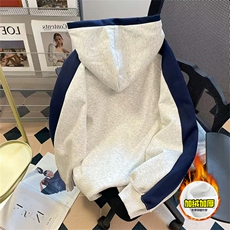 480G重磅加绒硬挺boxy男女秋冬美式高街结构拼接撞色卫衣厚外套，女装短外套，电商A486