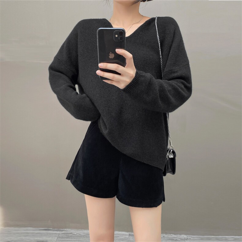 随性好穿~细腻亲肤Ding奢baby小山羊绒衫女V领宽松慵懒阔版毛衣,女装羊绒衫,织绒羊