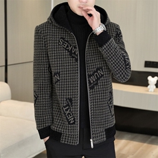 新款冬季加厚加棉连帽修身潮流时尚男款毛呢外套D39P155控238，男装毛呢大衣，电商B226