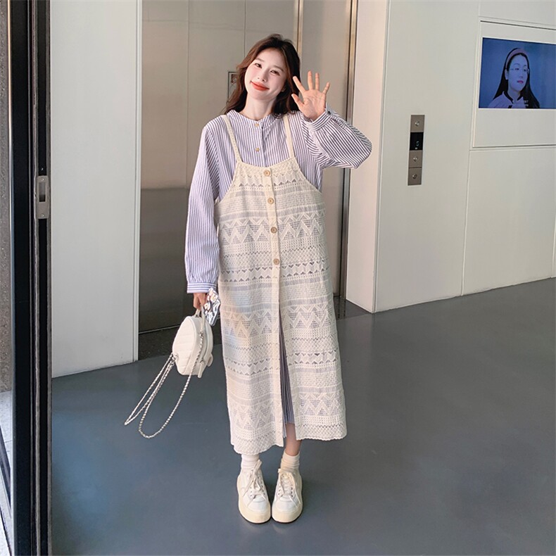 大货已出蕾丝罩衫条纹衬衫裙两件套2C010-851-P165-K228,女装套装/套裙,2C010