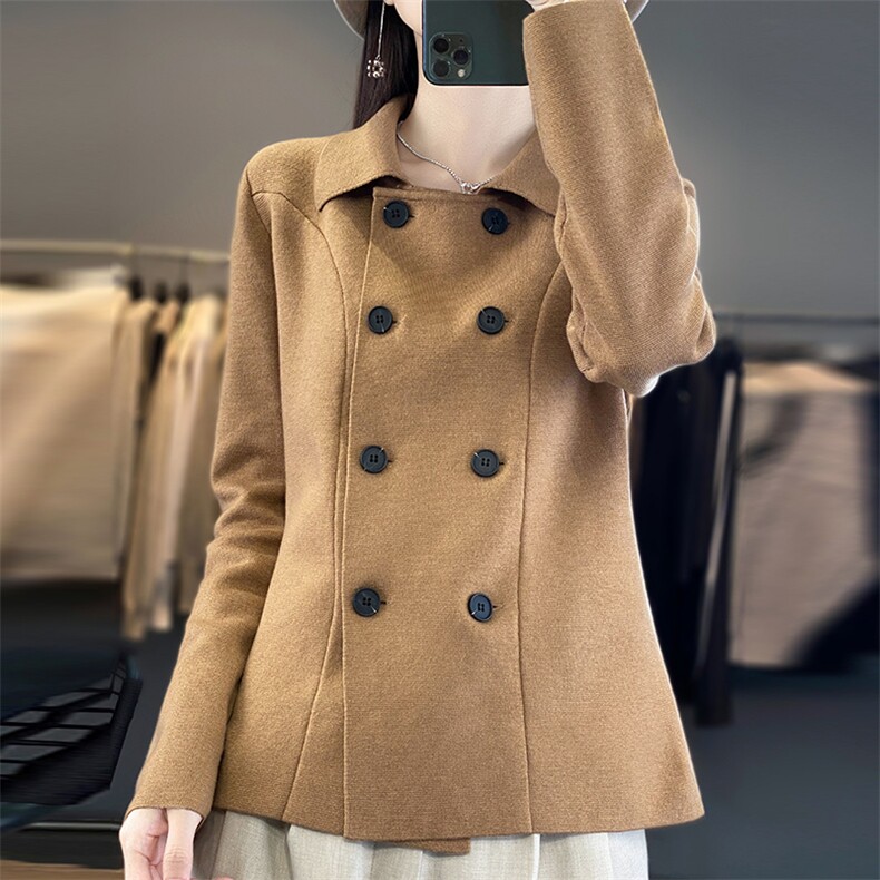 时髦高级感针织西服外套女2024春装欧货显瘦双排扣休闲上衣外搭图片
