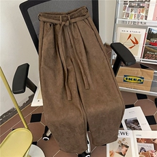 麂皮绒直筒裤男潮牌宽松阔腿休闲运动长裤1455P50，女装休闲裤，星座410-2