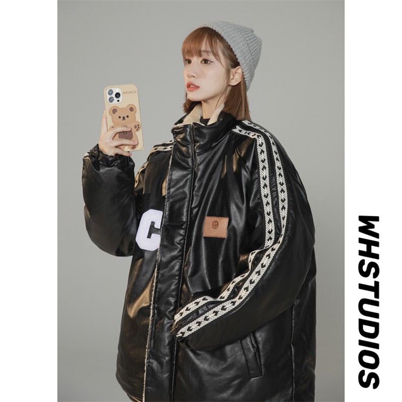 双面穿PU皮衣外套棉衣男加绒情侣棉服面包服棉袄女3323-P90控128,男装皮衣,星座207