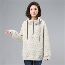 2021年冬季加厚拼接宽松文艺通勤时尚连帽文艺卫衣，女装卫衣/绒衫，叶笙衣