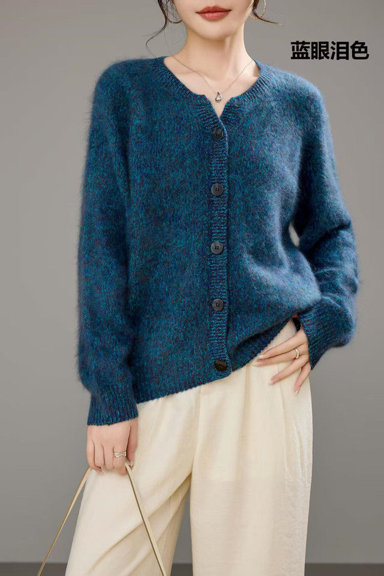 2025简约时尚百搭三股加厚剪刀领开衫，女装针织衫/毛衣，美轩羊绒