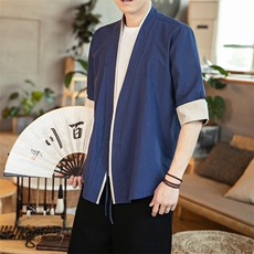 风棉麻短袖衬衫五分袖衬衣中餐厅服装可定制T089-P60，男装T恤，星座313B-4（原星座309A-1）