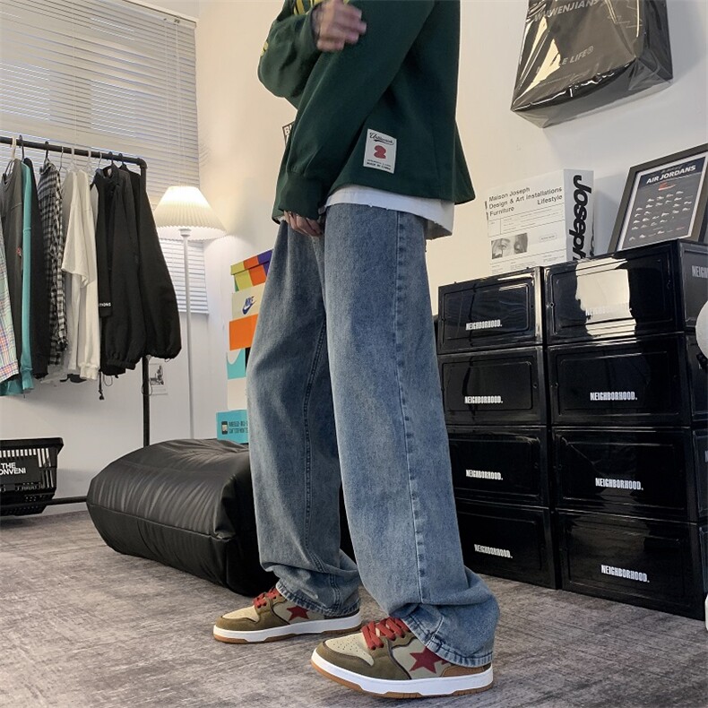牛仔裤男潮牌直筒宽松百搭休闲裤子坠感阔腿老爹裤N02202-P45,男装牛仔裤,星座308B-1