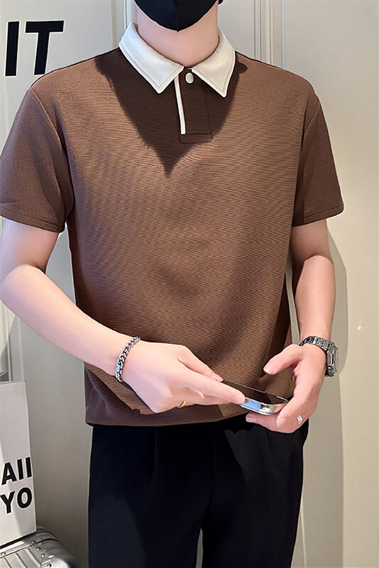 店主风社会小伙男拼接翻领简约POLO衫男休闲T恤301A-1/PL103/P50,男装T恤,星座301A-1