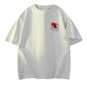 抖音得物供货210克现货宽松纯棉美式潮牌印花落肩袖纯棉T恤AT2162图片