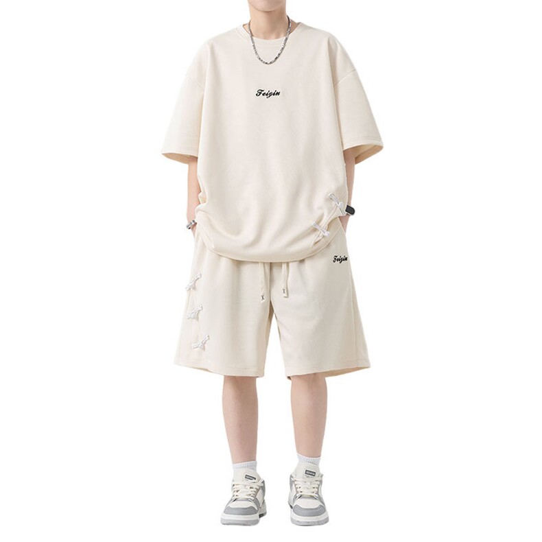 套装男夏季新款港风宽松拼接设计短袖T恤五分裤一套TZ6013特P38,男装T恤,星座301B-2（原A443-1）