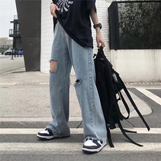 欧美高街帅牛仔裤男破洞个性2023春秋新款ins宽松休闲裤K1888-P37，男装牛仔裤，星座412-2