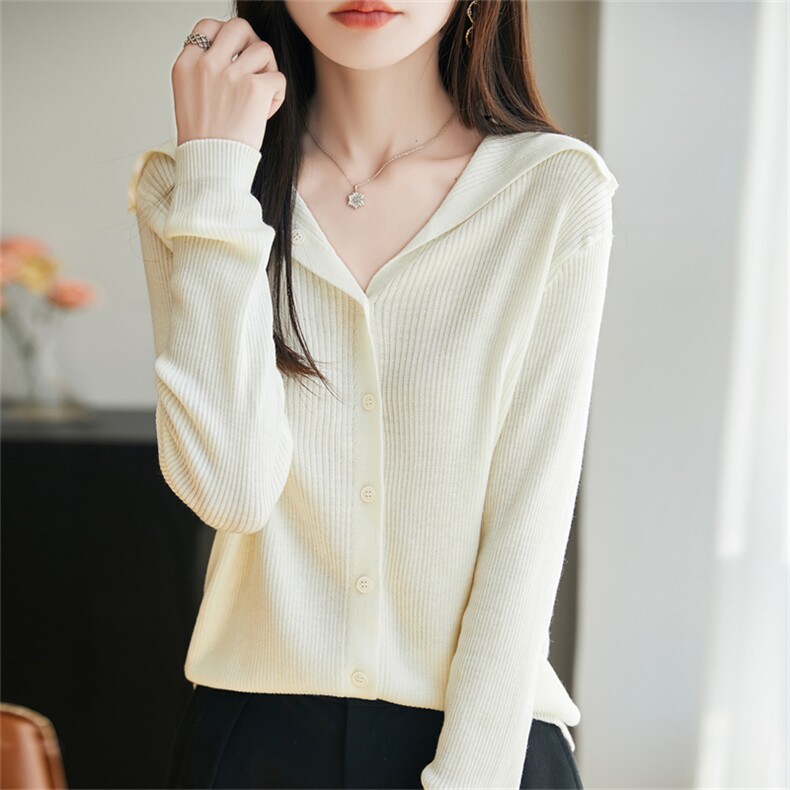 2025年夏季新款百搭女士大翻领开衫，女装针织衫/毛衣，菲奥羊绒