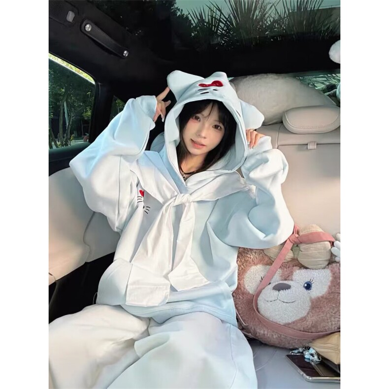 甜美可爱小猫刺绣连帽卫衣女2025秋季新款披肩设计感帽衫,男装卫衣,星座506A