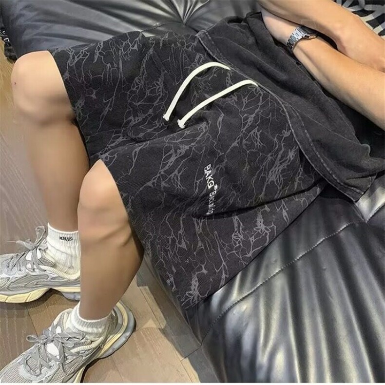 美式复古短裤男生潮牌夏季薄款运动四五分裤高街刺绣休闲中裤,男装牛仔裤,星座218-1（原230）