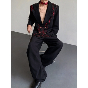 现货 25秋冬礼服立体玫瑰花丝绒宝石绑带西装外套xz141-p168图片