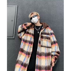 DW9295-P95日系复古连帽格子毛呢大衣男士新款秋冬季时尚宽松外套，男装夹克，星座603-2