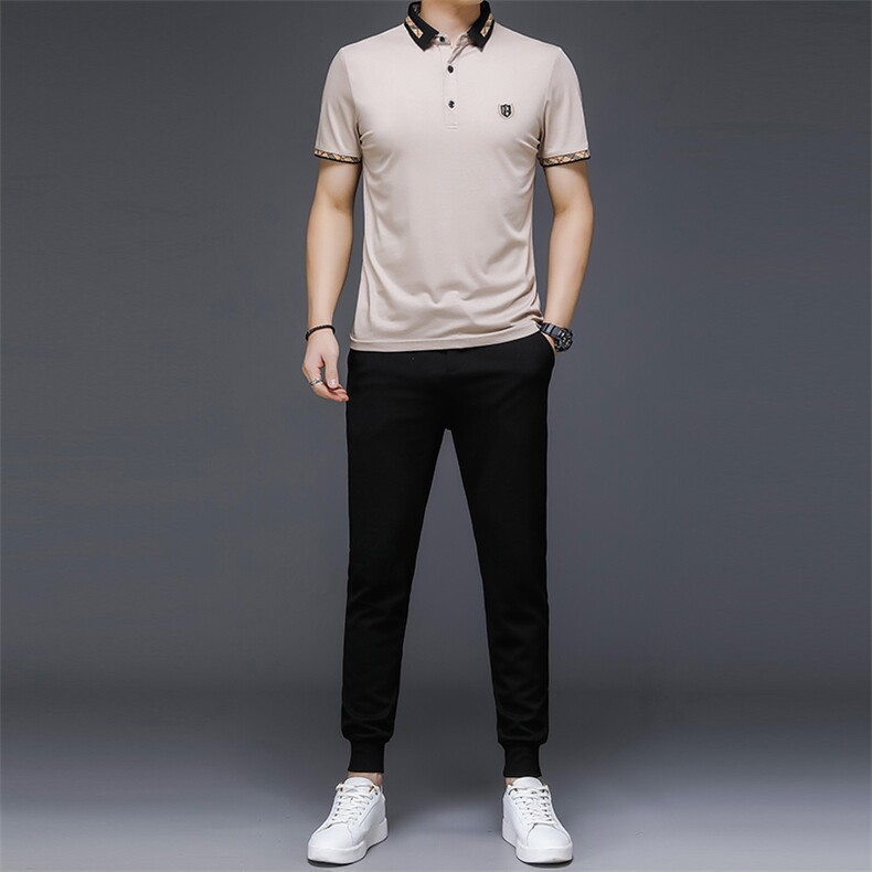 夏季男式短袖长裤透气两件套运动休闲圆领修身t恤套装，男装休闲套装，电商B360