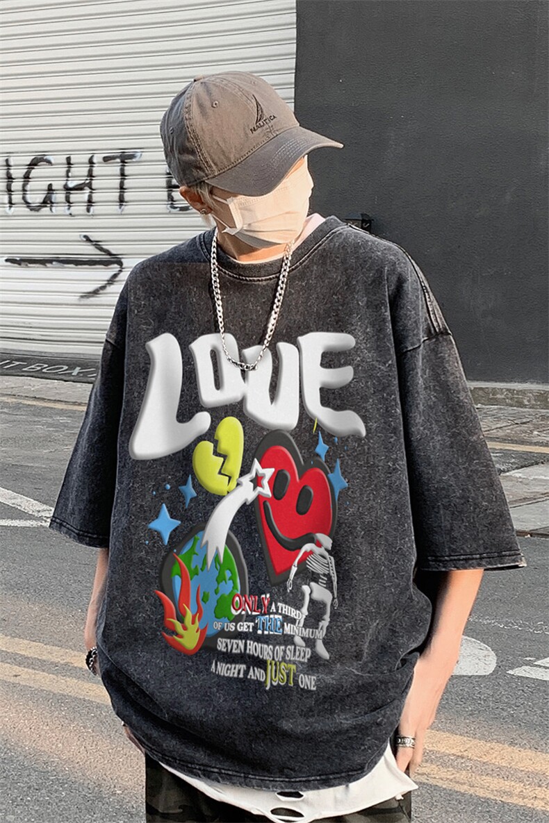 B239-X1027-P38美式字母做旧水洗短袖落肩袖短袖T恤男,男装T恤,星座514-2(原B239)