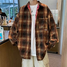港风气质青春流行时尚潮衬衫格子百搭原宿男潮流两面穿，男装衬衫，星座716-2