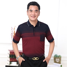 2025新款夏季爸爸装真口袋短袖t恤中老年男装翻领休闲冰丝POLO衫，男装T恤，星座1109
