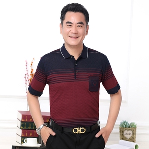 2025新款夏季爸爸装真口袋短袖t恤中老年男装翻领休闲冰丝POLO衫图片
